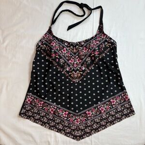 a.n.a Black and Pink Patterned Halter Swimsuit Top, EUC